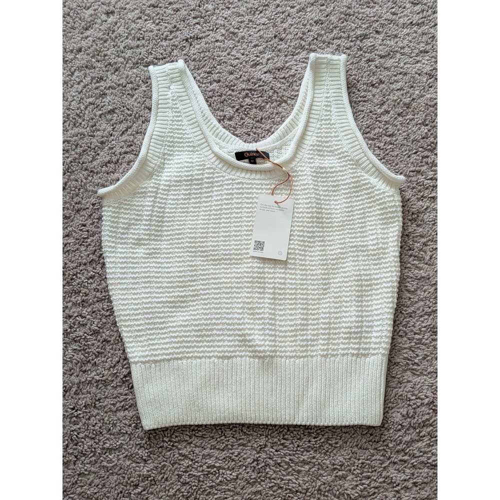 Quince 100% Organic Cotton Waffle Cropped Sweater Tank Womens Medium Ivory NWT